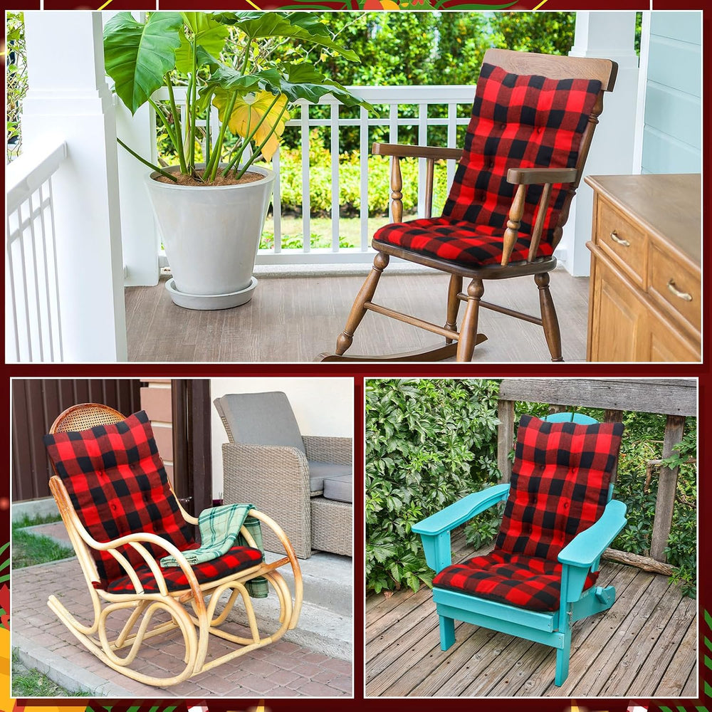 2 Pcs Christmas Rocking Chair Cushion Scottish Tartan Plaid, Black Red