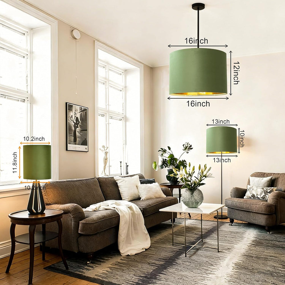 JIANGYUN Olive Green Velvet Lamp Shades Set of 2,Middle Drum Fabric Lamp Shad...