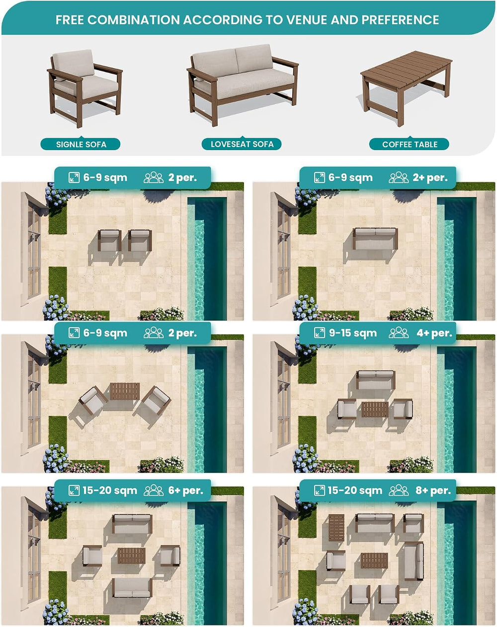 SERWALL 2 Pieces HDPE Cushioned Single Adirondack Armchair Sofa Set