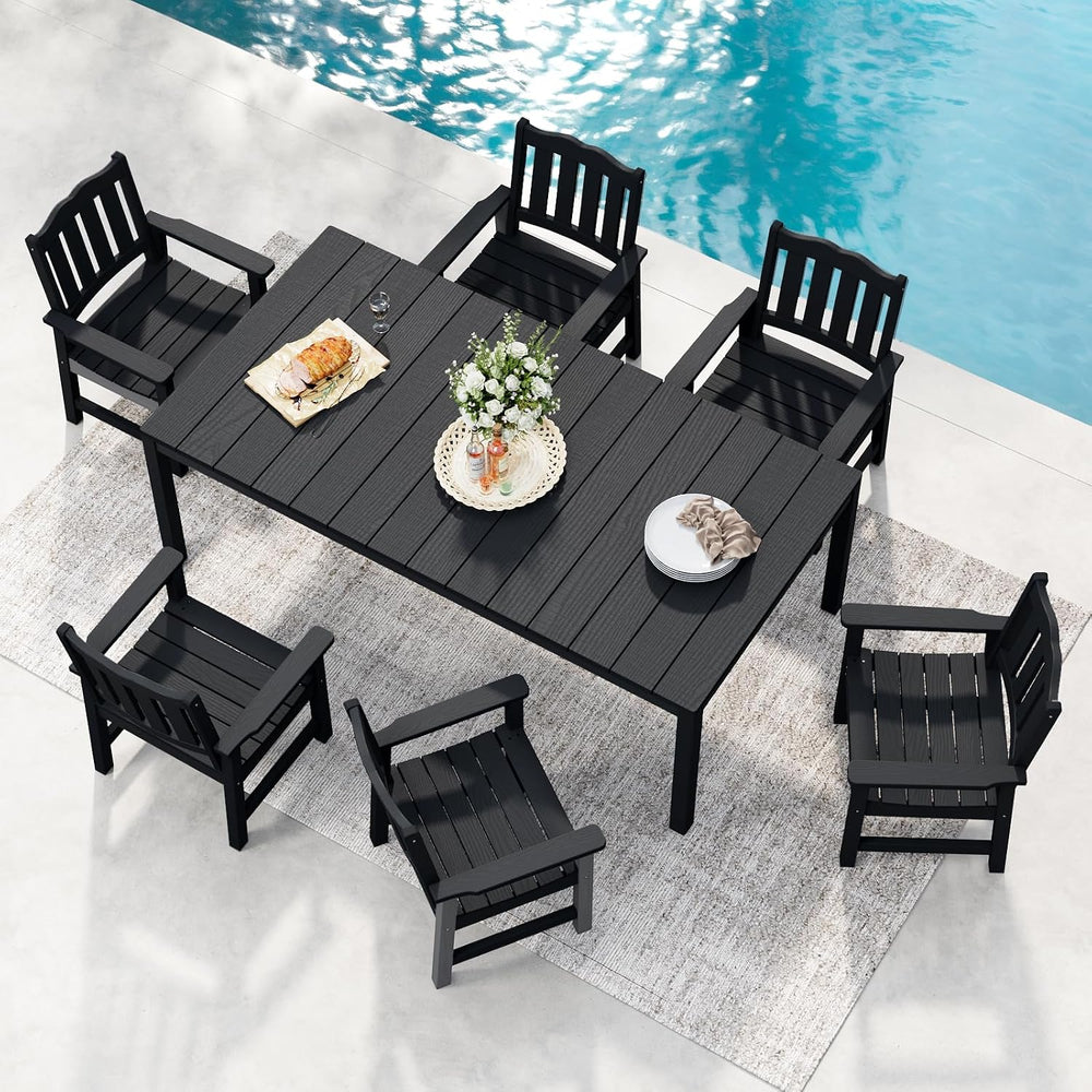 Stoog 7 Pieces Patio Dining Sets, All-Weather HIPS Material & Aluminum Fr...