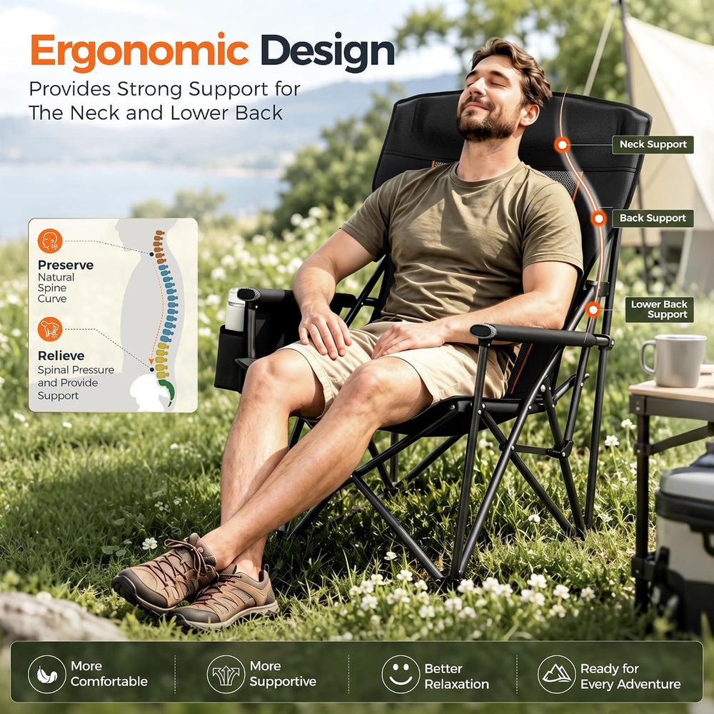 ALPHA CAMP Heavy Duty Camping Chairs with Cup Holder Oversized Folding Chair ...