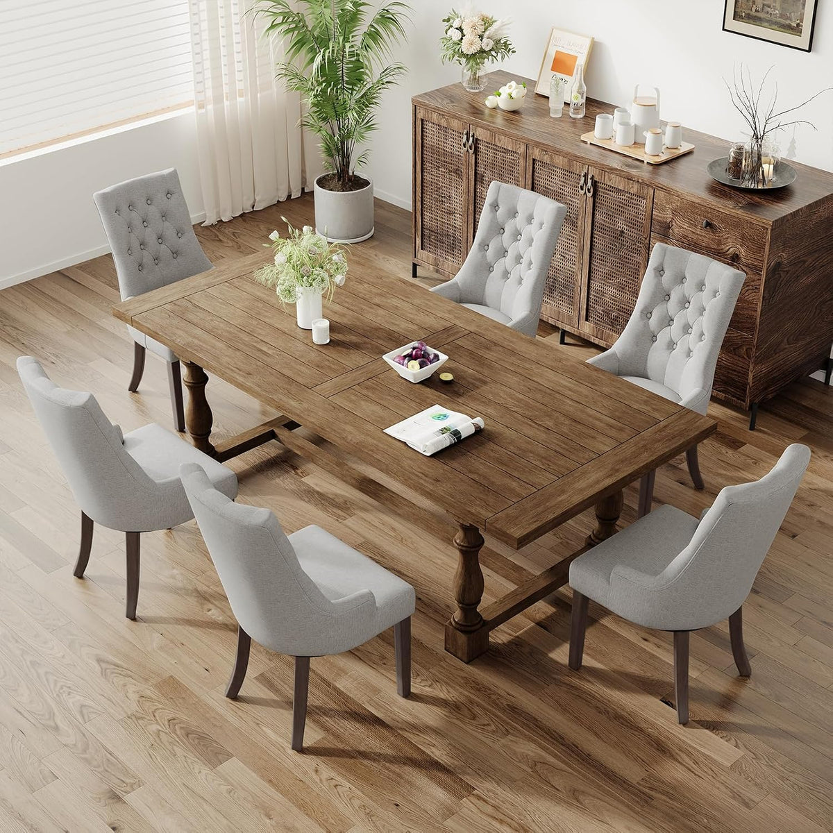 COLAMY Fabric Wingback Dining Chairs Set of 4, Light Grey