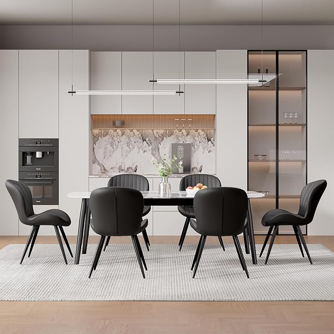 Nalupatio Dining Chairs Set of 2, Modern Dining Room Chairs Comfy Backrest Thick Upholstered Kitchen Chairs 19IN Height with Metal Legs Black