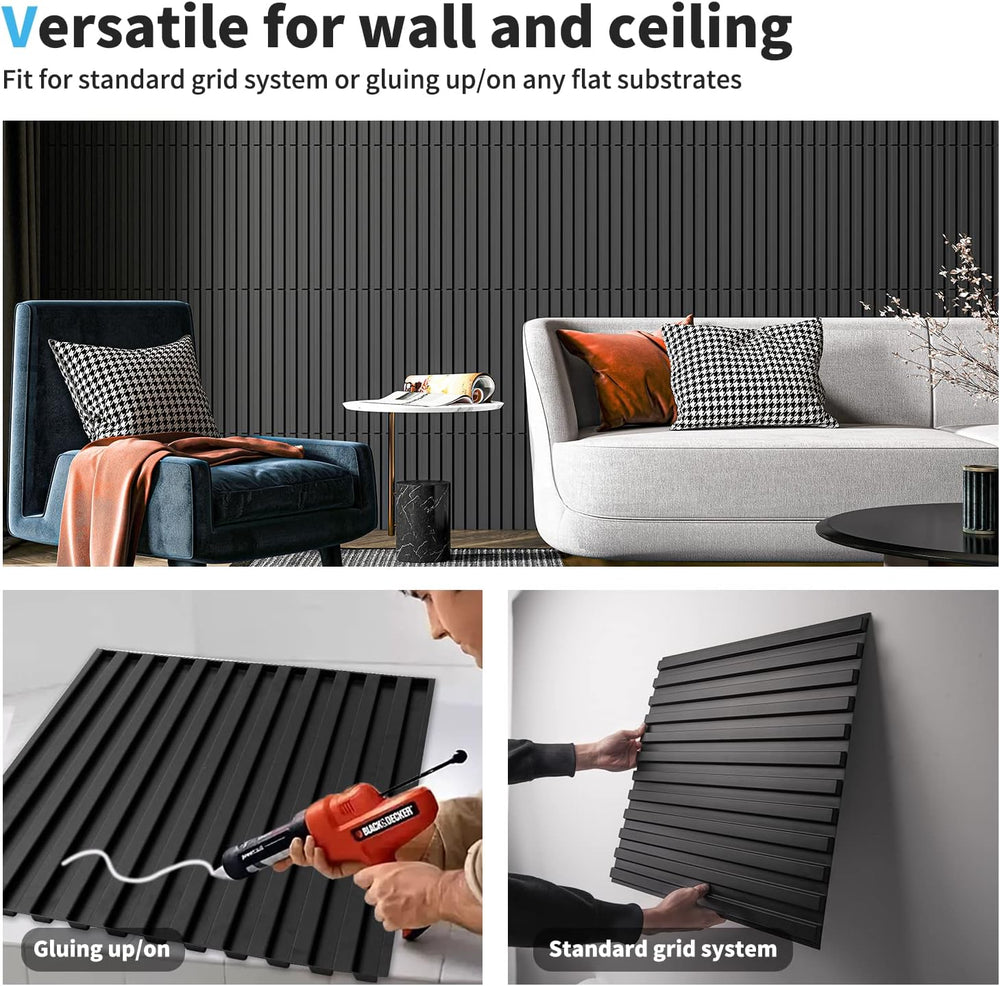 Art3d 3D Fluted Textured Slat Wall Panels, 19.7 x 19.7 in, 12-Pack, Black
