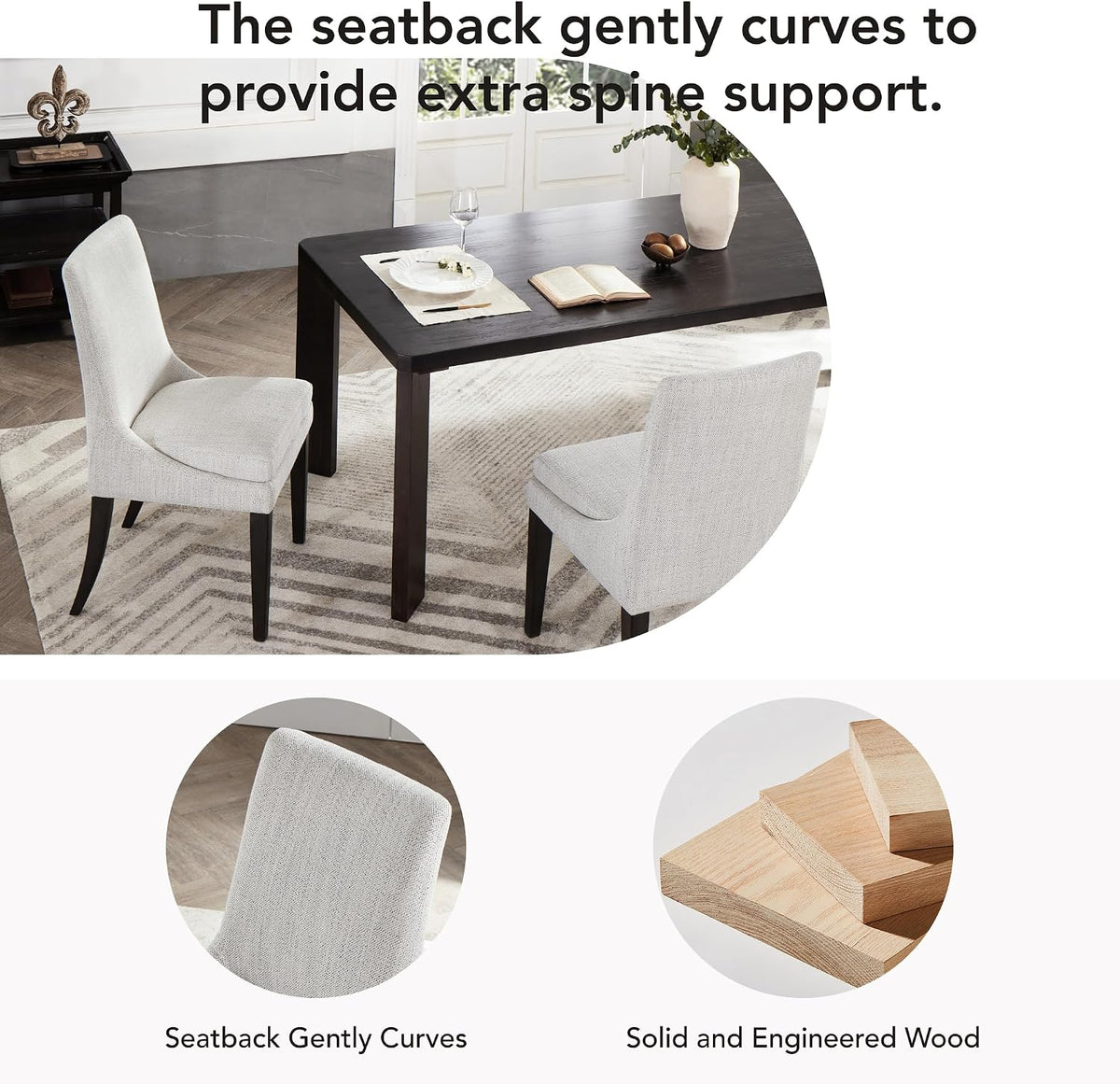 KISLOT Upholstered Dining Chairs Modern Sidechair Performance Fabric High Back Armlesschair for Diningroom Kitchen, Cream, Set of 2(1 Box)