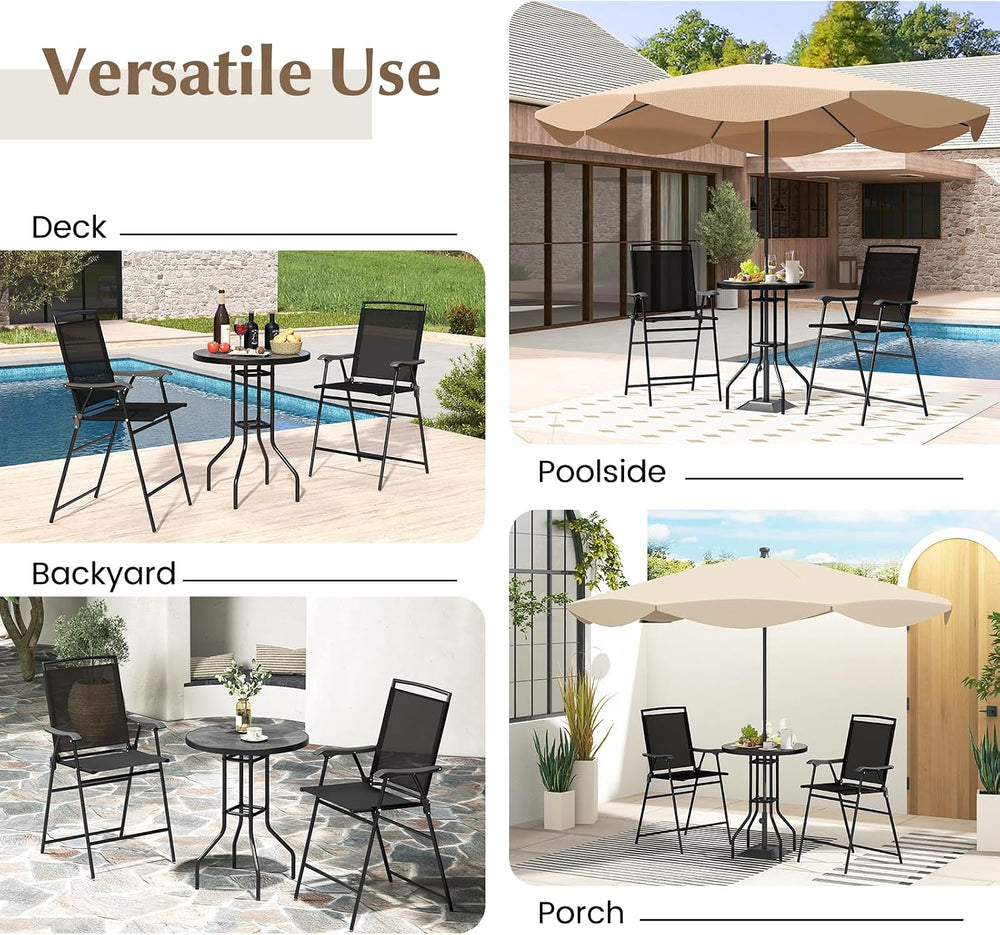 COSTWAY 3 PCS Patio Table and Chairs Set, Bistro Furniture with DPC Tabletop,...