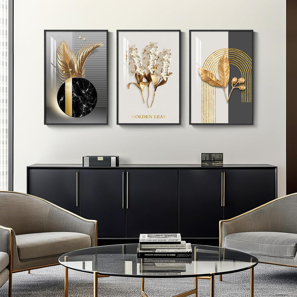 Large Framed Modern Luxury Wall Art for Living Room, 3 Piece 24x36 Inch