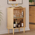 WERMO 28'' Fluted Bar Cabinet with Sliding Doors, Hidden Storage and Adjustable Shelf - Modern Liquor Cabinet and Narrow Wine Bar, Small Coffee Station, 28 Inch Wide Fluted Sideboard Buffet (Oak)