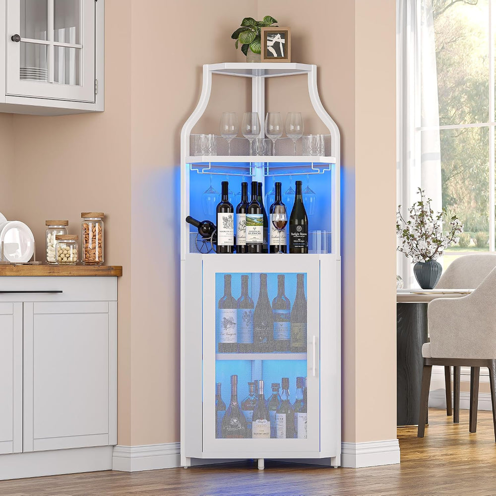 Garvee Corner Bar Cabinet with LED Light Modern Wine Cabinet with Wine Rack &...