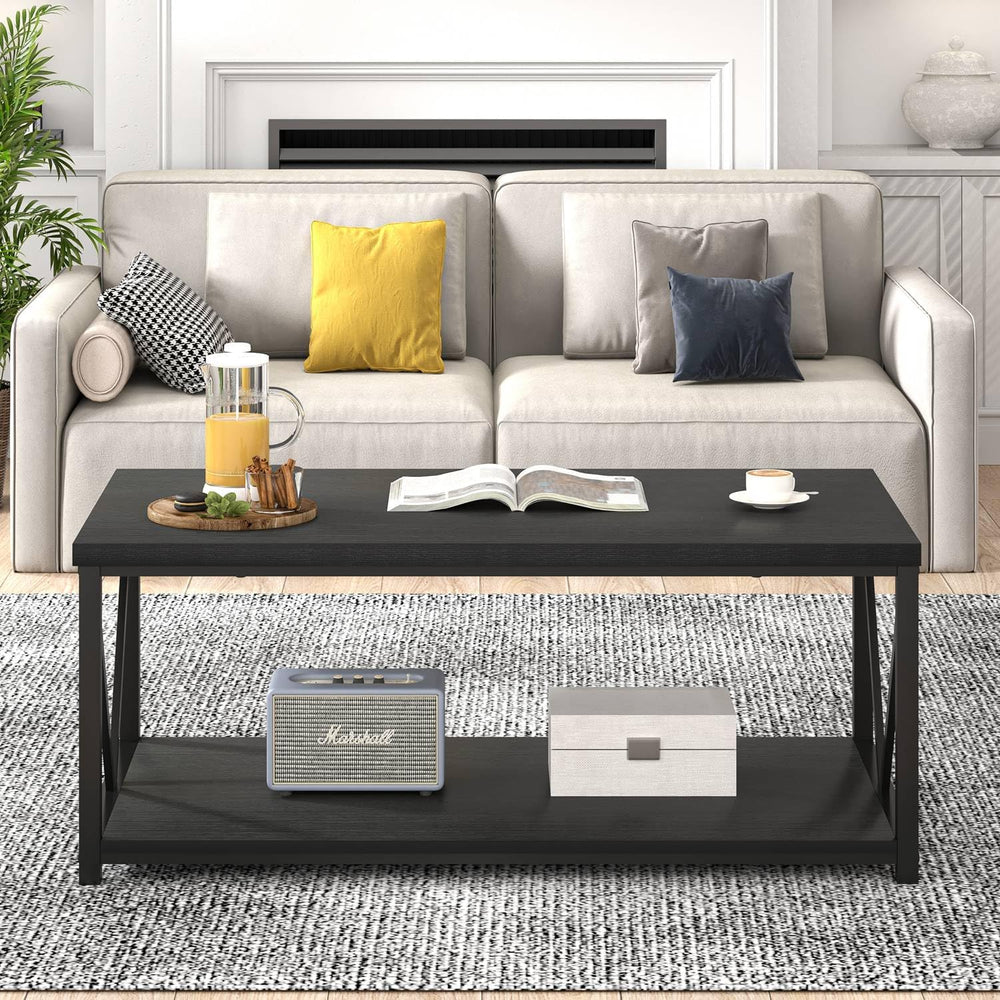 EXCEFUR Small Coffee Table, Modern Living Room Tables with Storage Shelf, Rus...