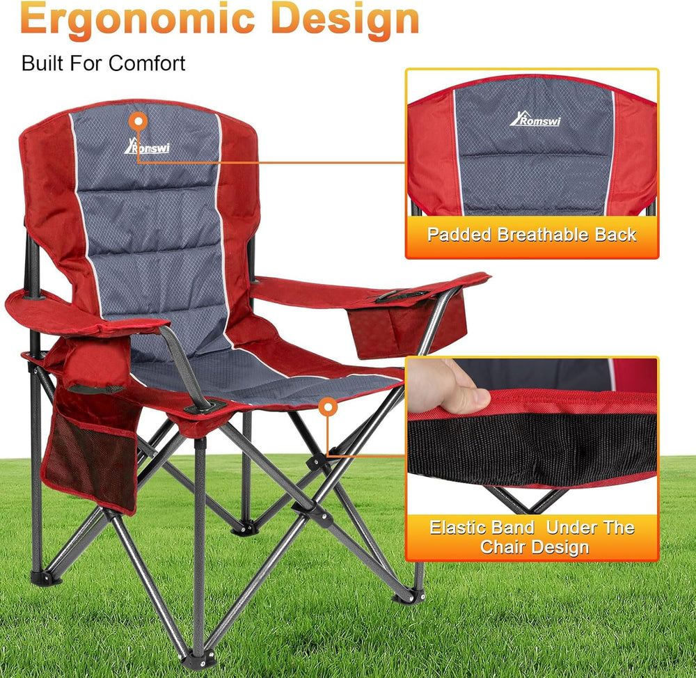 Romswi Oversized Camping Chairs,Heavy Duty Support 500 LBS,Padded Back & ...