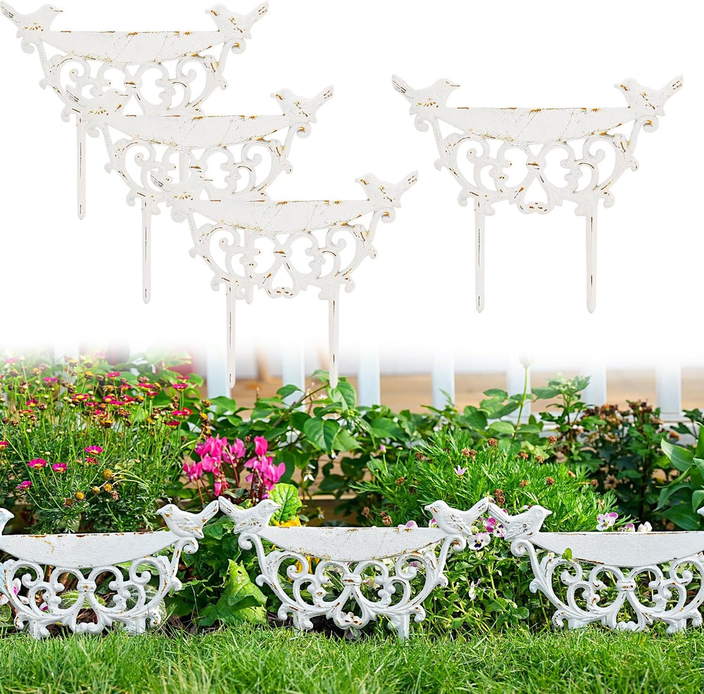 Sungmor Cast Iron Garden Edging Border, 9.9 Inches Tall, 4 Pack White