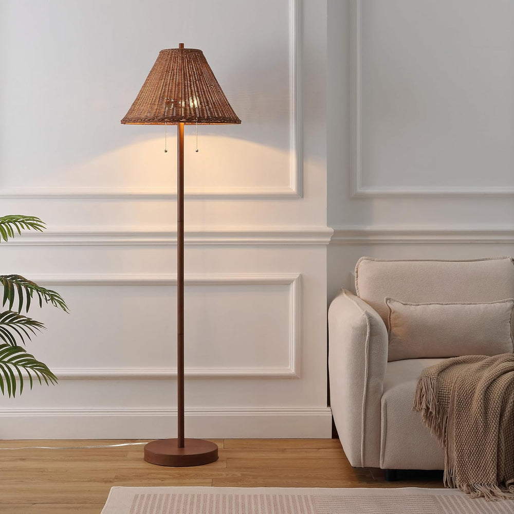 JONATHAN Y Nando 2-Light Coastal Rattan Floor Lamp 61", Brown