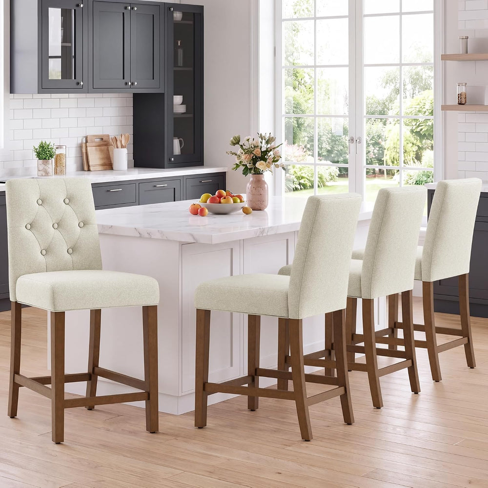 MALOL Bar Stools Set of 4, Fabric Counter Height Bar Stools,Beige