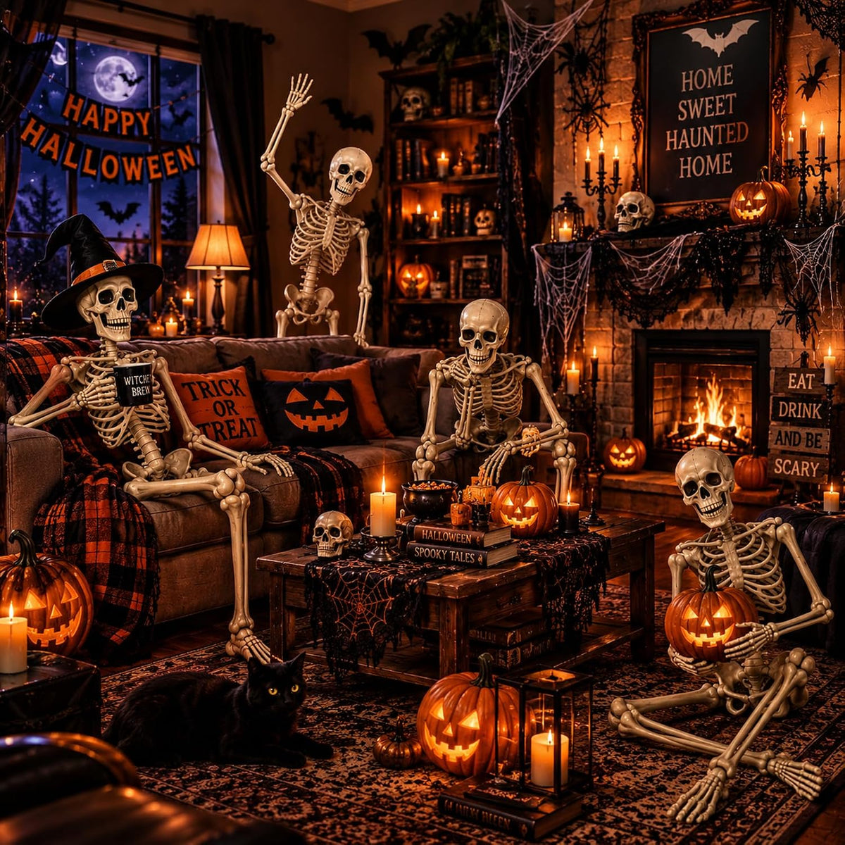 5.4FT Halloween Skeleton Decorations,Posable Human Skeleton Decorations for Halloween Party Decor, Haunted House Props Indoor Outdoor Decoration