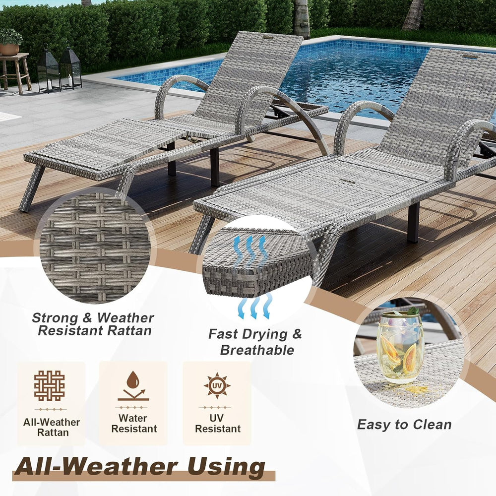 MEISSALIVVE Outdoor Lounge Chairs Set of 2, Patio Chaise Loungers with Adjust...