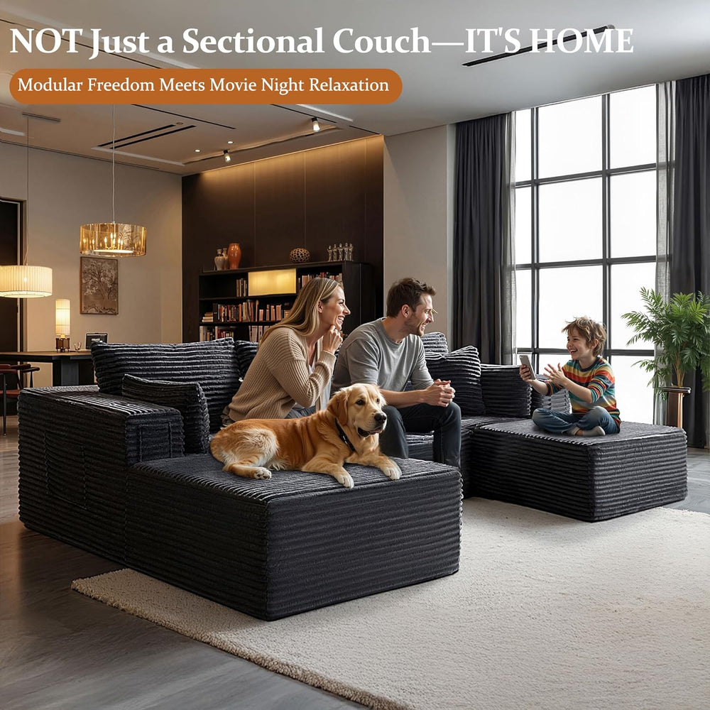 108" Oversized Cloud Sectional Couch, Comfort U Shaped Boneless Couch fo...
