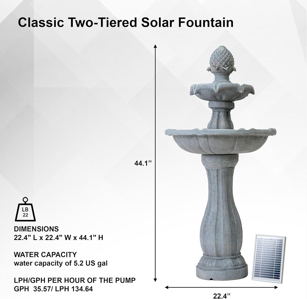 Xbrand 44" H 2-Tier Solar Outdoor Water Fountain with Auto-Shut Off Pump...