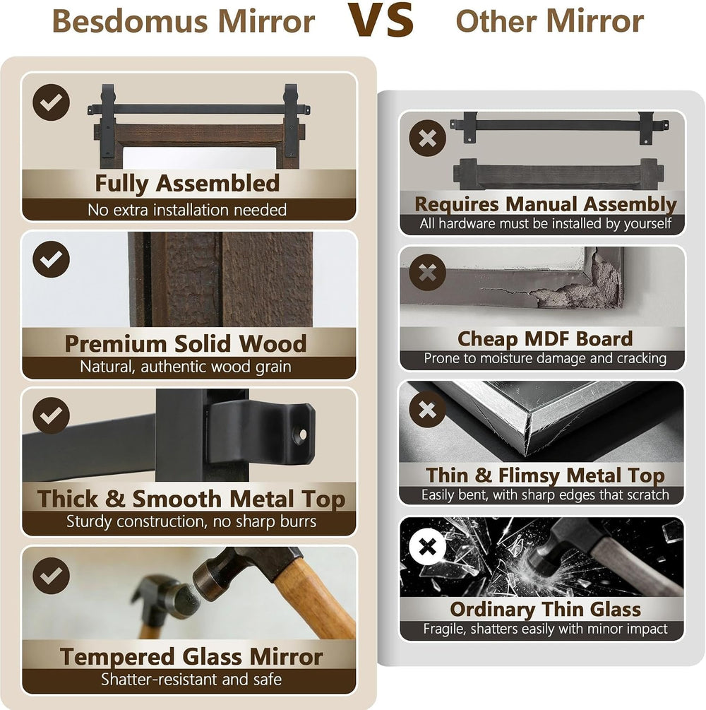 Besdomus Rustic Bathroom Vanity Mirror: 22"x30" Brown Farmhouse Bar...
