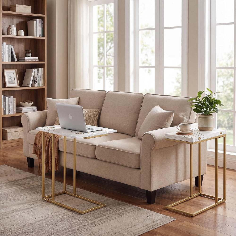 Folding C Shaped Side Table, Expandable TV Tray Table with Flip Top