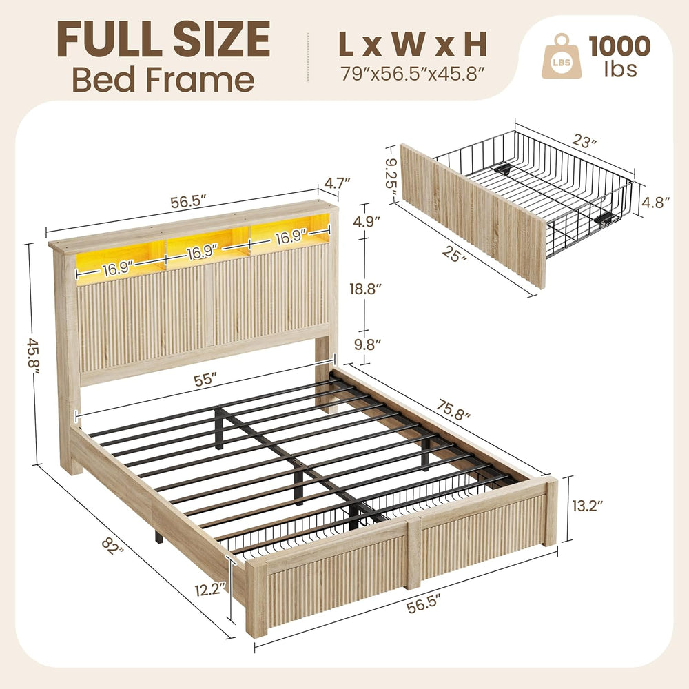 CypBed Full Size Bed Frame with Storage Headboard and 2 Drawers,Wood