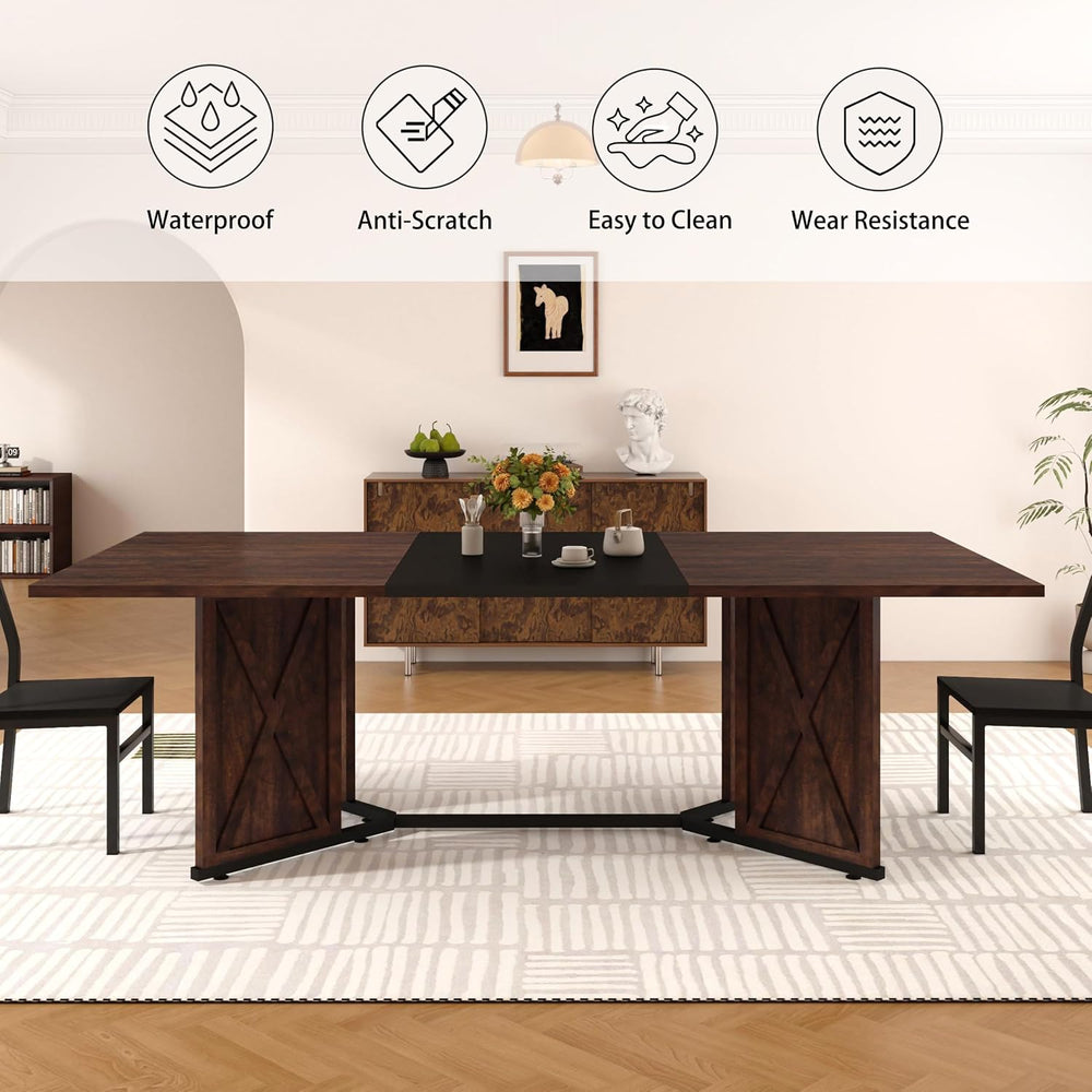 78.7 Inch Dining Table for 8 People, Large Rectangular Farmhouse Kitchen Tabl...