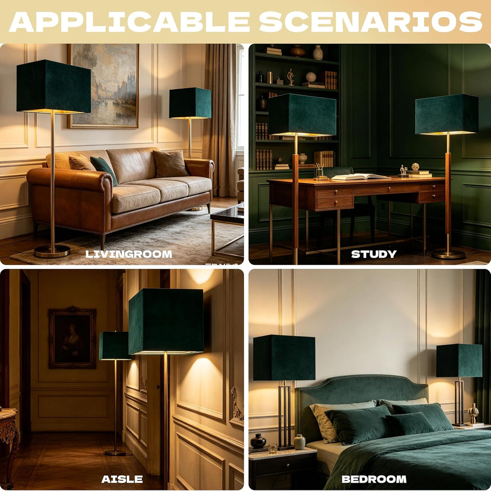 GO&SO Rectangle Lamp Shades Set of 2 Large,Green Velvet Shade 16"Lx8...