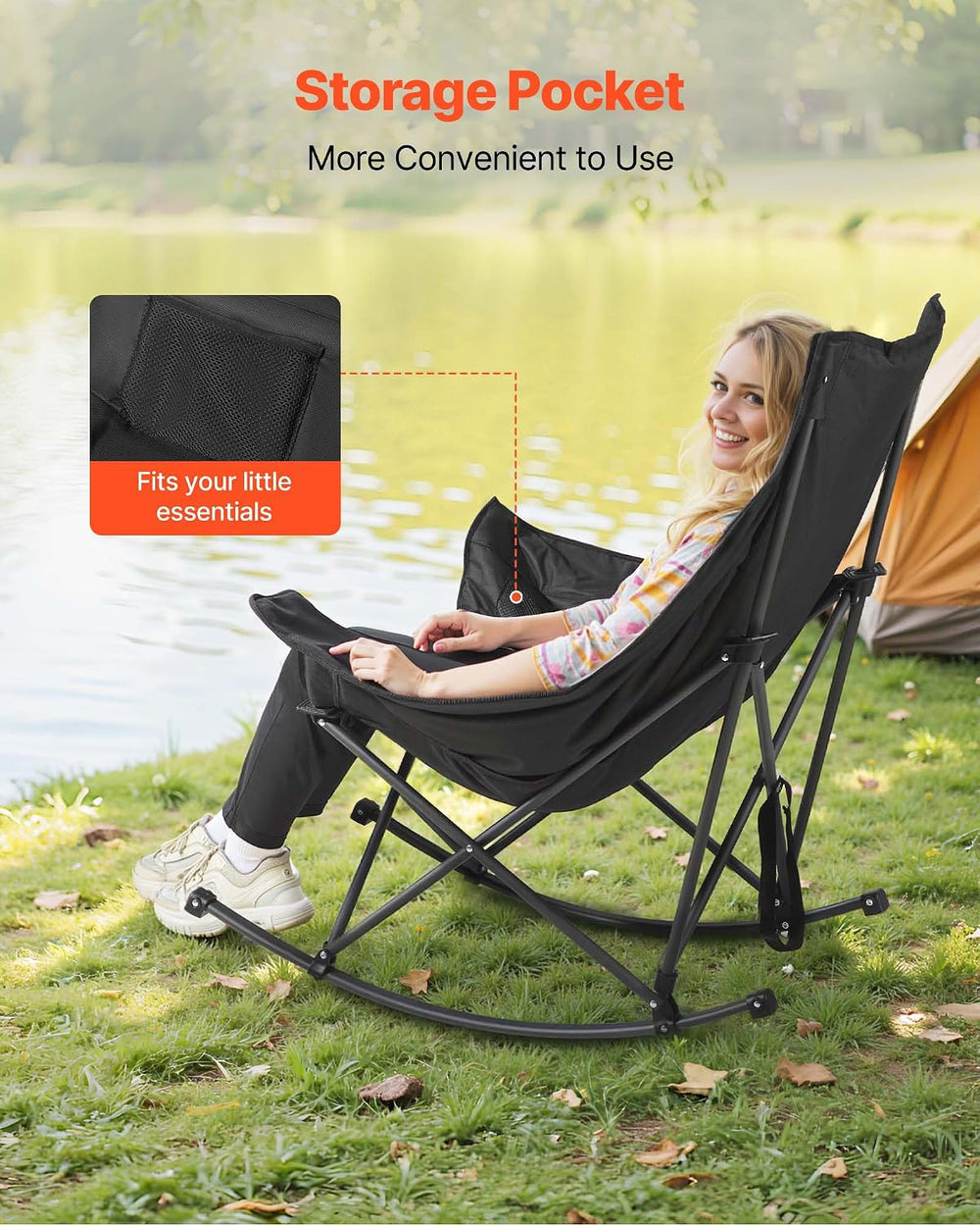 VEVOR Rocking Camping Chair, Portable Folding Rocker, Heavy-Duty Lawn Chair R...