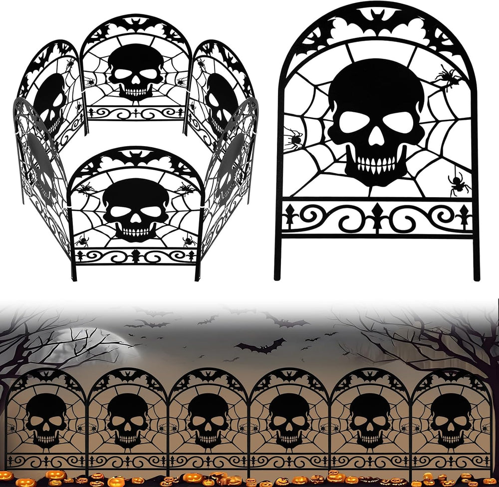 Yaocom 12 Pack Halloween Skull Fence, 16.5" H x 11.8" W Metal Outdo...