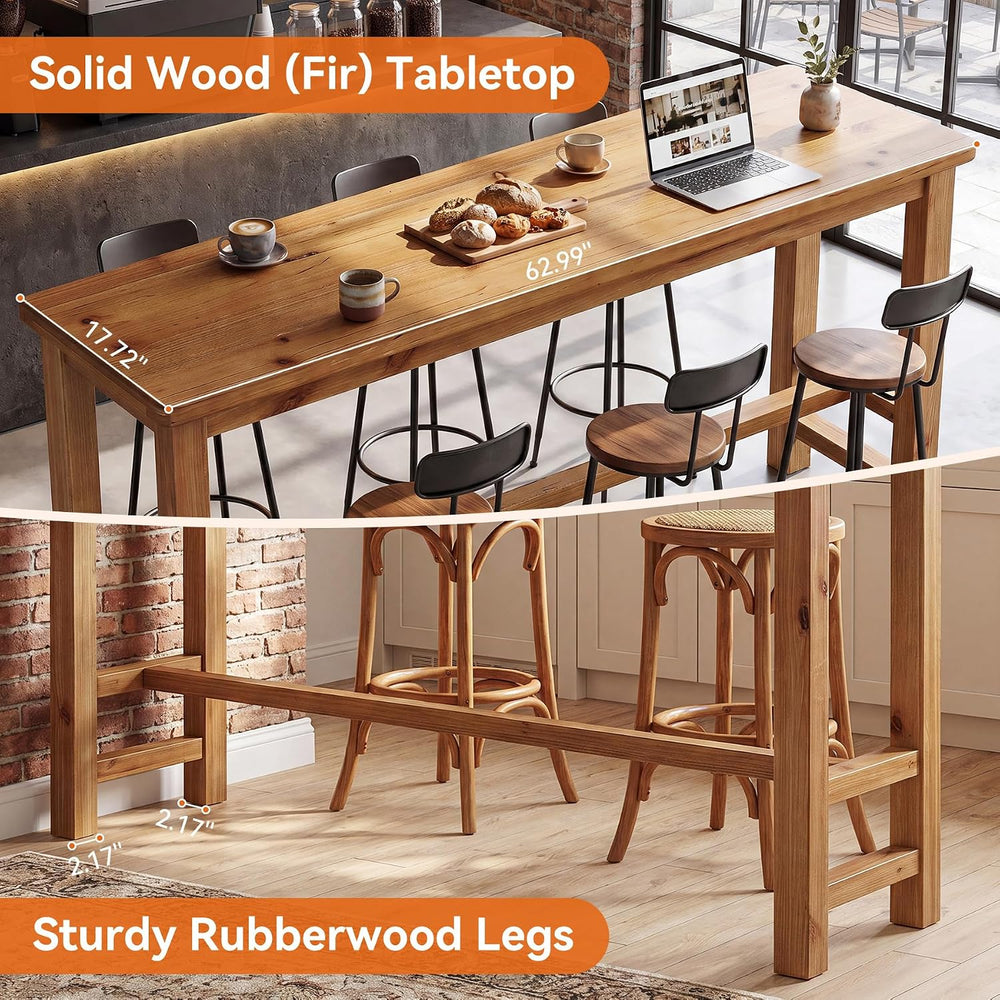 Tribesigns 63" Solid Wood Bar Table, Rectangular Counter Height Pub Table