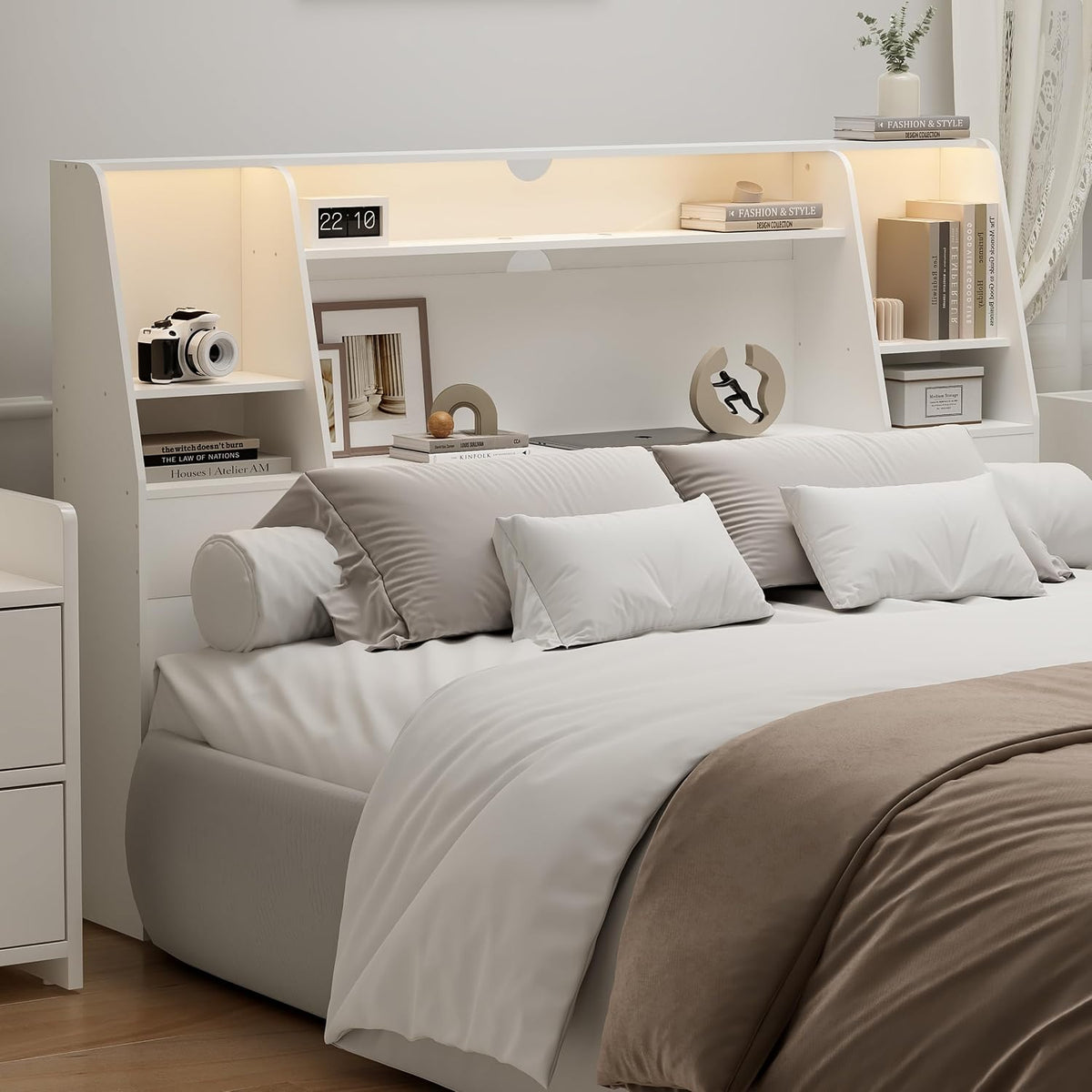Queen/Full Headboard Queen Size with Storage, Bookcase Headboard