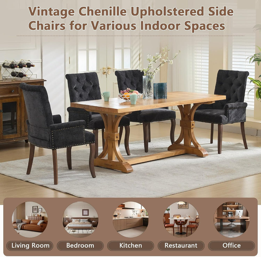 mikibama Chenille Upholstered Dining Chairs with High Back Set of 4,Vintage T...