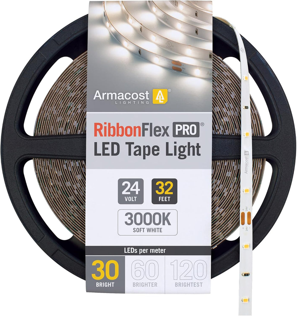 Armacost Lighting RibbonFlex Pro 24V White LED Strip Lights 30 LED/m, 3000K, ...