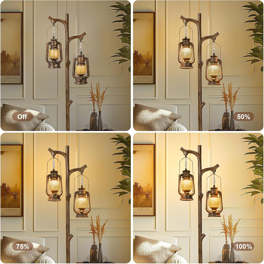 Scenekoy 68" Rustic Tree Trunk Floor Lamp with Lantern, Stepless Dimmable