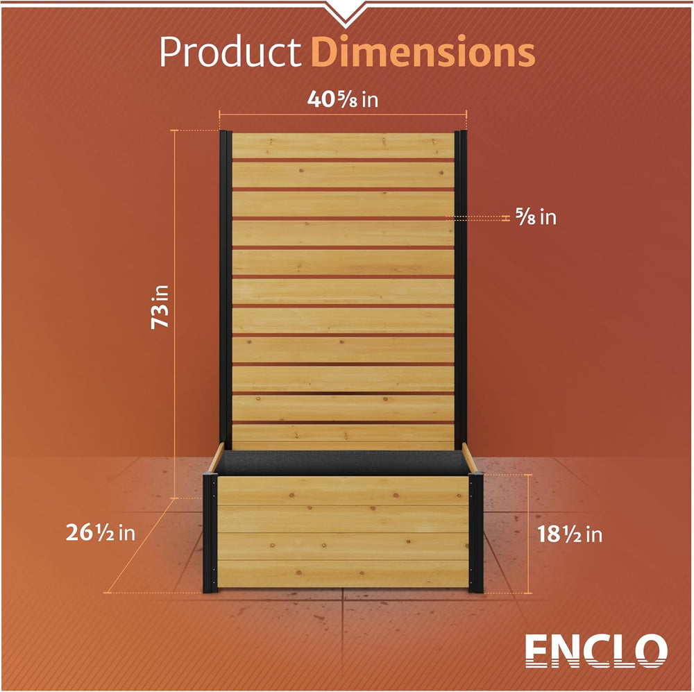 Enclo 6ft Concord Privacy Screen w/Planter Box, Freestanding, Cedar Wood