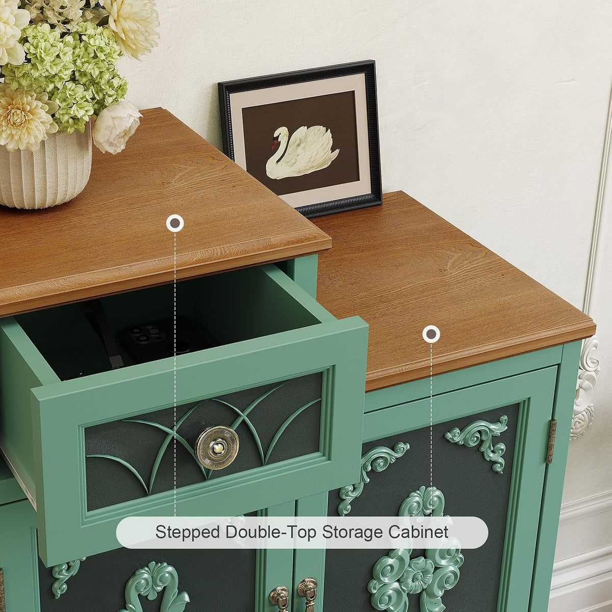 JOINICE Vintage Accent Cabinet with Doors,Entryway,Hallway,Sage Green