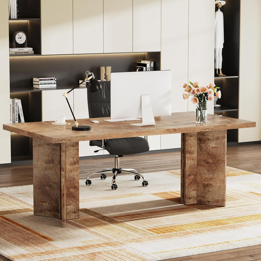 Tribesigns 63-inch Executive Desk, Vintage Home Office Computer Desk with Lar...