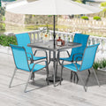 TLSUNNY 5 Pieces Patio Dining Set for 4, Glass Table and Textilene Chair