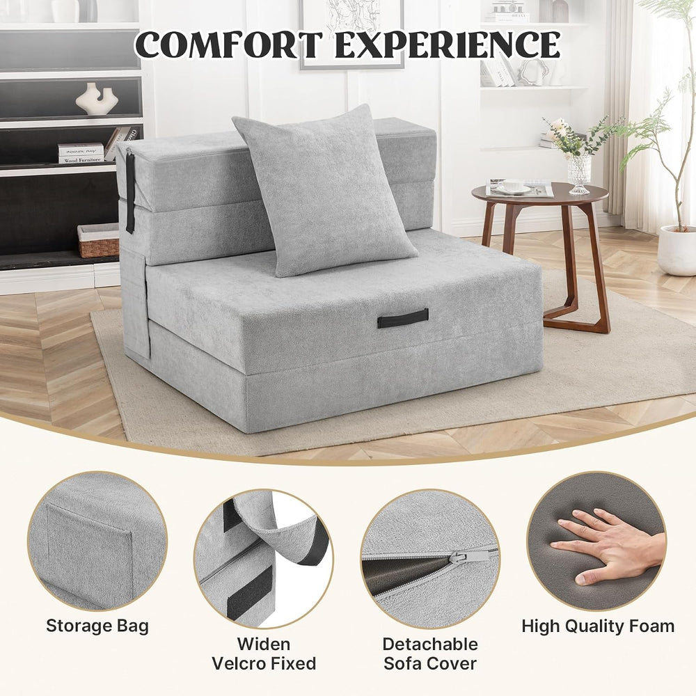 Convertible Sofa Bed 4 in 1 Folding Sleeper Chair, High Density Sponge Floor ...