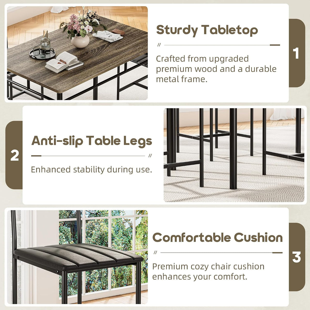 Dining Table Set for 4, Kitchen Table and Chairs for 4