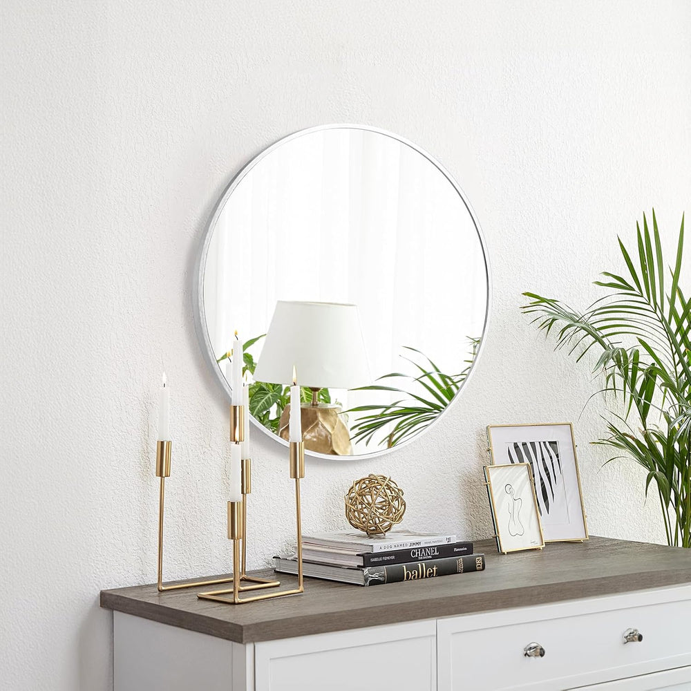 Silver Round Mirror 26 Inch, Wall Circle Mirror for Bathroom, Brush Chrome