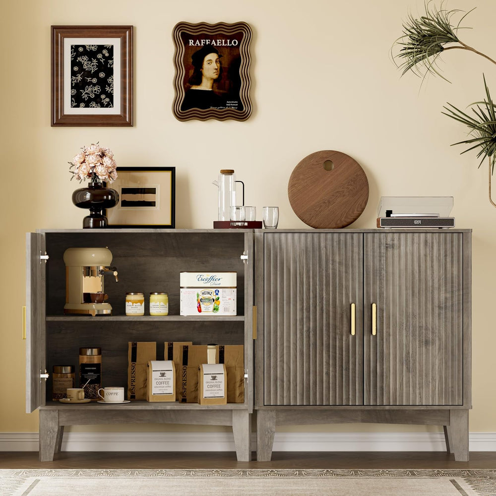 BORNOON Fluted Storage Cabinet with Doors and Adjustable Shelf Sideboard
