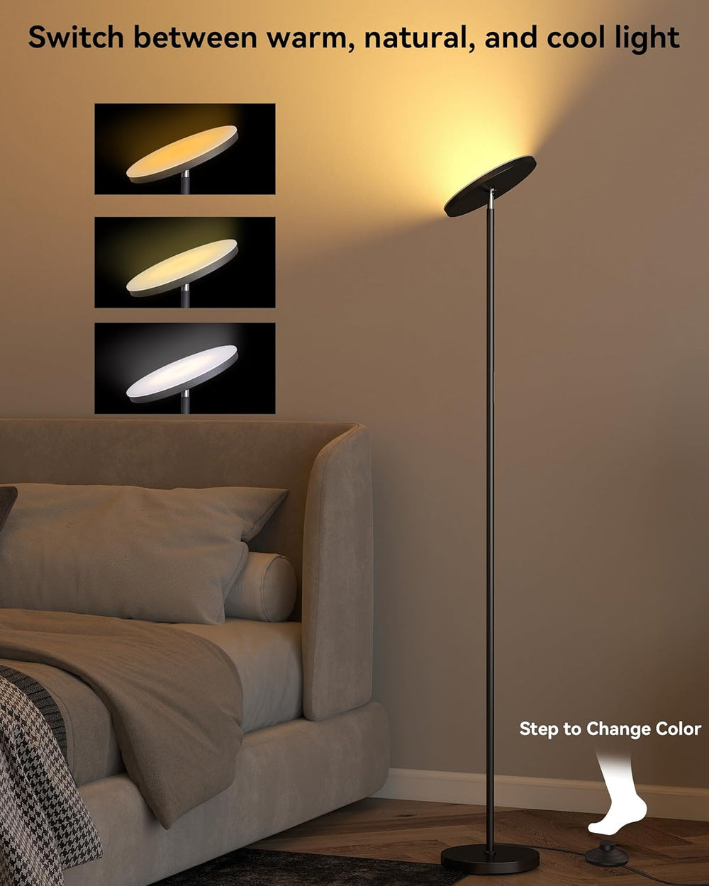 JOOFO LED Floor Lamp for Living Room, Torchiere Lamp with Compact Remote