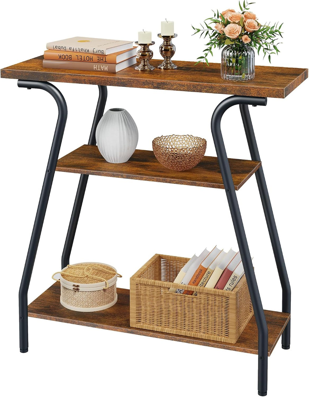 FAVOOSTY Console Table for Entryway, 3 Tier Narrow Entryway Table Open Shelve...
