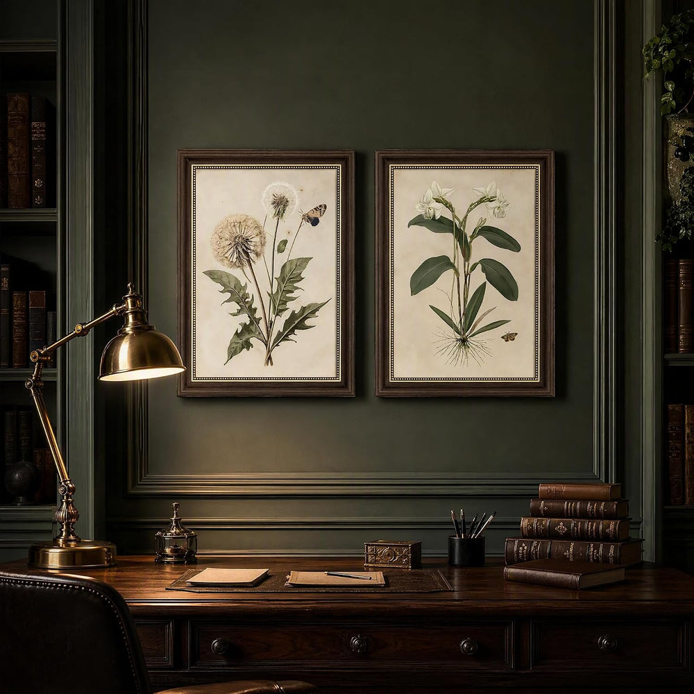 2pcs Framed Vintage Botanical Wall Art (botany,12x16in,Framed)