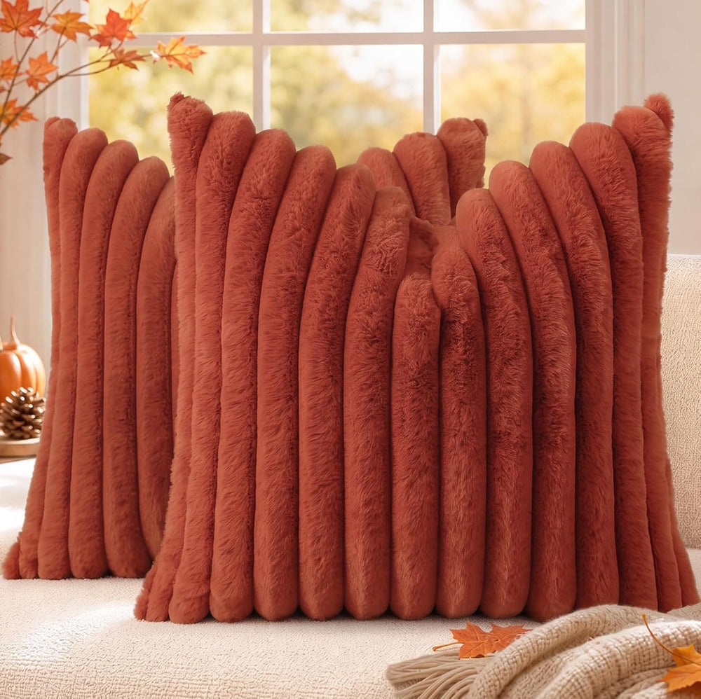 decorUhome Fall Faux Fur Throw Pillow Covers 26x26 Set of 2 Rust