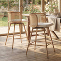 26" Rattan Bar Stools Set of 2, Swivel Counter Height Barstools, White