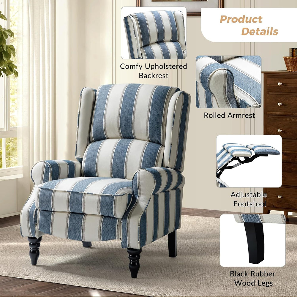HULALA HOME Upholstered Wingback Recliner Chair Set of 2, Small Adjustable Fo...