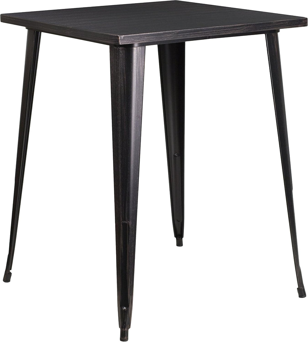 Flash Furniture 31.5 in Metal Square Table, Black-Antique Gold