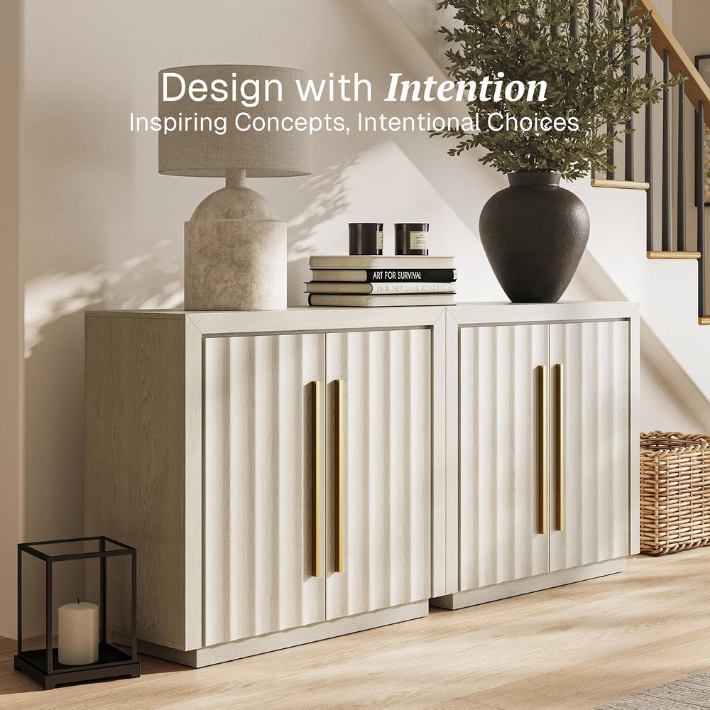 BELLEZE Set of 2 36" Libra Sideboard Buffet Cabinet - White Sand